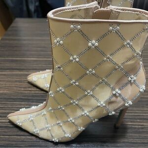 Betsey Johnson Pearl and Rhinestone Heeled Boots